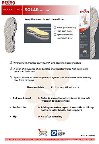 pedag Solar Insulating Insoles, Made in German, Quilted Wool Top, Foam Insulating Layer, Thermic Reflective Aluminum Sole, Keep Warm and Dry, Men US 14 / EU 47 - Image 3