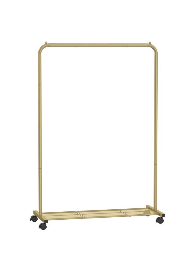 SONGMICS SONGMICS Clothes Rack with Wheels, Clothing Rack for Hanging Clothes, 25.4 mm Metal Garment Rack with Dense Mesh Storage Shelf, 110 lb Load Capacity, 2 Brakes, Gold UHSR025A01  - Image 1