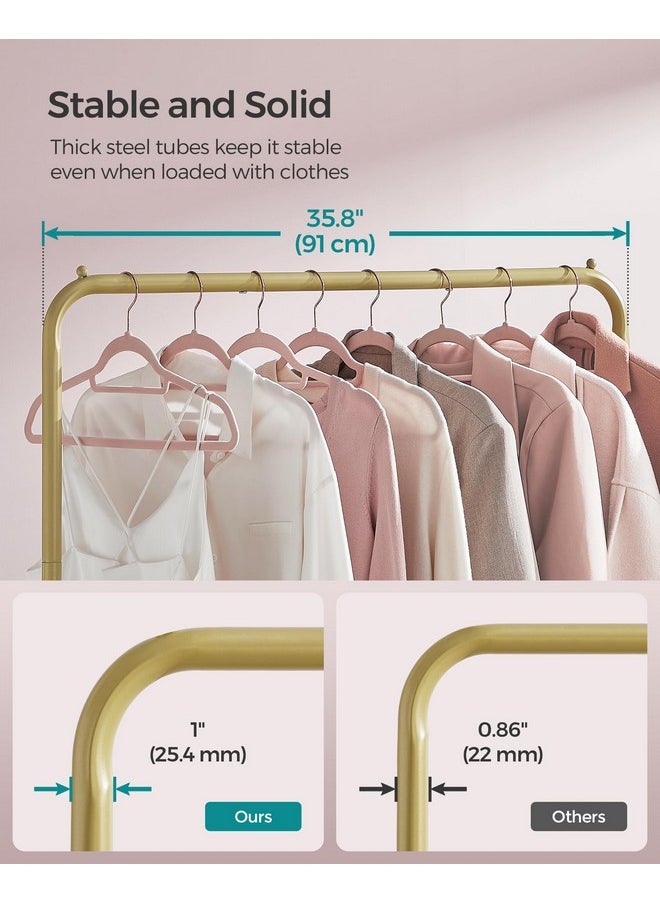 SONGMICS SONGMICS Clothes Rack with Wheels, Clothing Rack for Hanging Clothes, 25.4 mm Metal Garment Rack with Dense Mesh Storage Shelf, 110 lb Load Capacity, 2 Brakes, Gold UHSR025A01  - Image 5