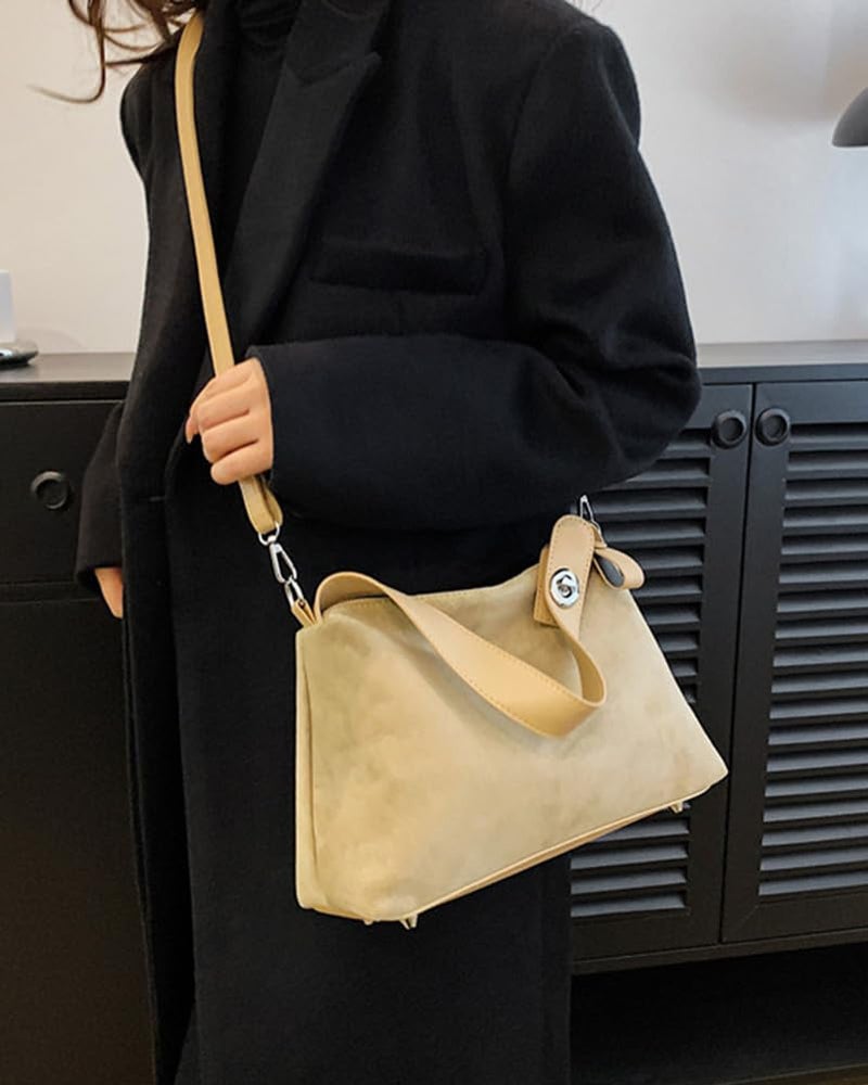 Bagkeak Suede Shoulder Bags For Women Crossbody Bag Suede Tote Bag Satchels Slouchy Work Purses Crescent Handbag Fall Top Handle - Image 4