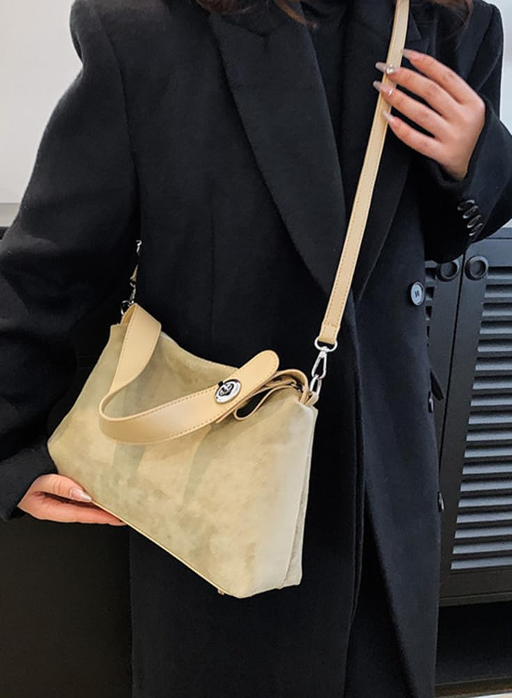 Bagkeak Suede Shoulder Bags For Women Crossbody Bag Suede Tote Bag Satchels Slouchy Work Purses Crescent Handbag Fall Top Handle - Image 5