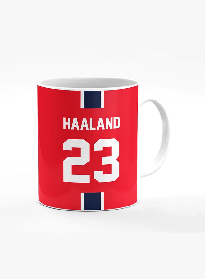 Stylizedd Designer Printed Coffee Mug with Heavy Duty Handle 11oz Ceramic Personalised Gift Mugs Cup [Microwave Safe & Dishwasher Proof] -Football Team - Norway Player Name - Haaland - Image 1
