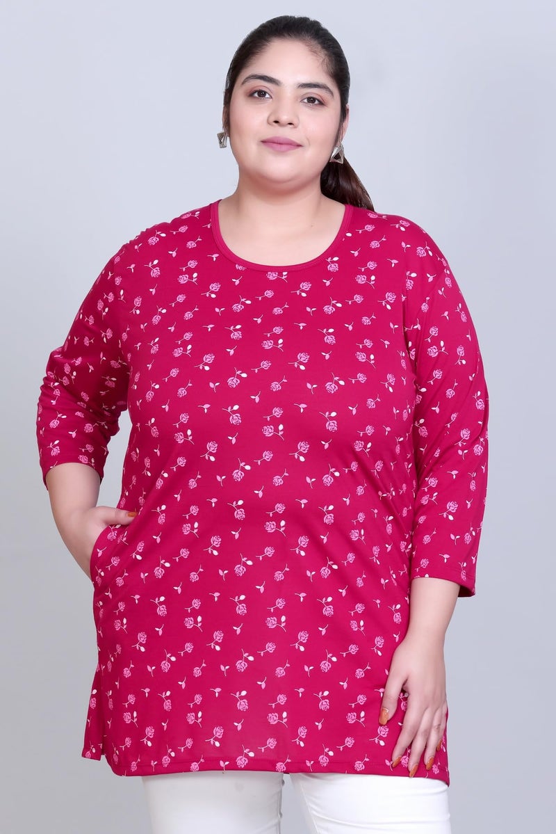 In Love Women's All Over Printed Full Sleeve Plus Size Semi Long T-Shirt - Image 3
