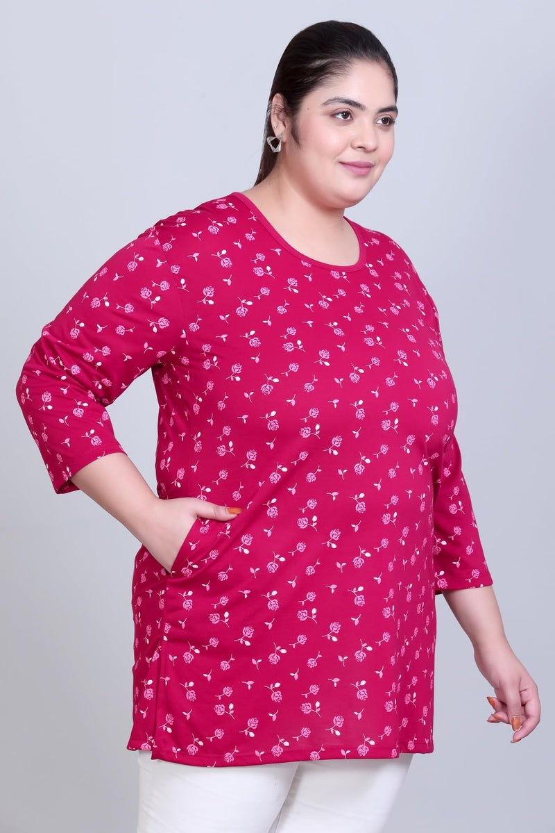In Love Women's All Over Printed Full Sleeve Plus Size Semi Long T-Shirt - Image 4