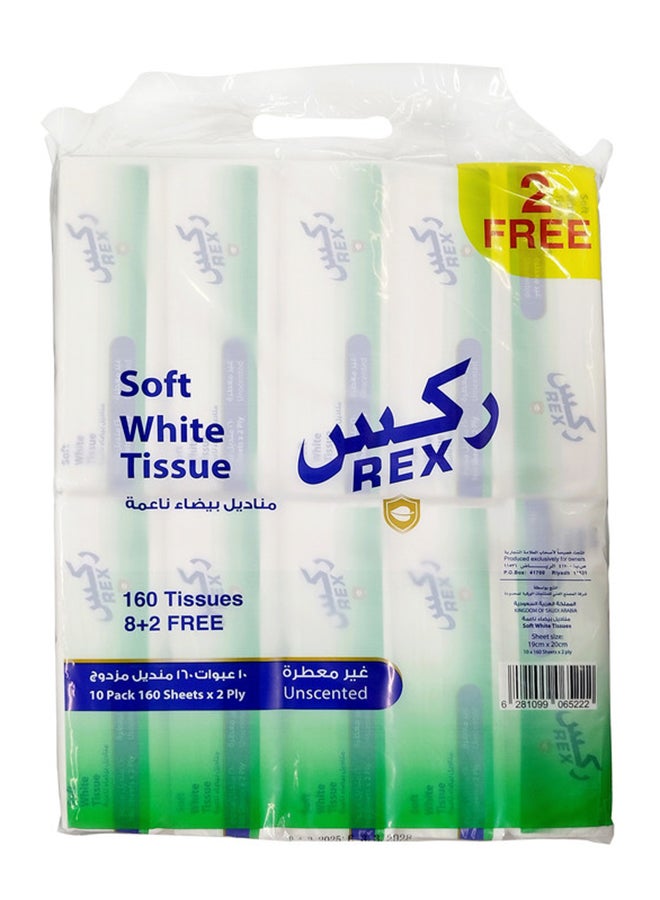REX مناديل ناعمة بيضاء 160 منديل 8+2 مجاناً