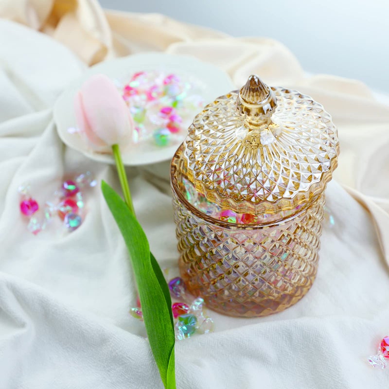 RockTrend Home Decorative Butterfly Candy Jar Candy Dish Candy Buffet Storage Container Clear Crystal Diamond Faceted Jar with Crystal Lid-Large-16 OZ (Amber, 16 OZ) - Image 4