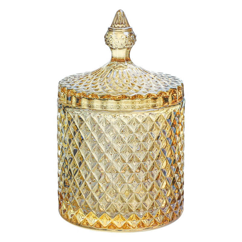 RockTrend Home Decorative Butterfly Candy Jar Candy Dish Candy Buffet Storage Container Clear Crystal Diamond Faceted Jar with Crystal Lid-Large-16 OZ (Amber, 16 OZ) - Image 1