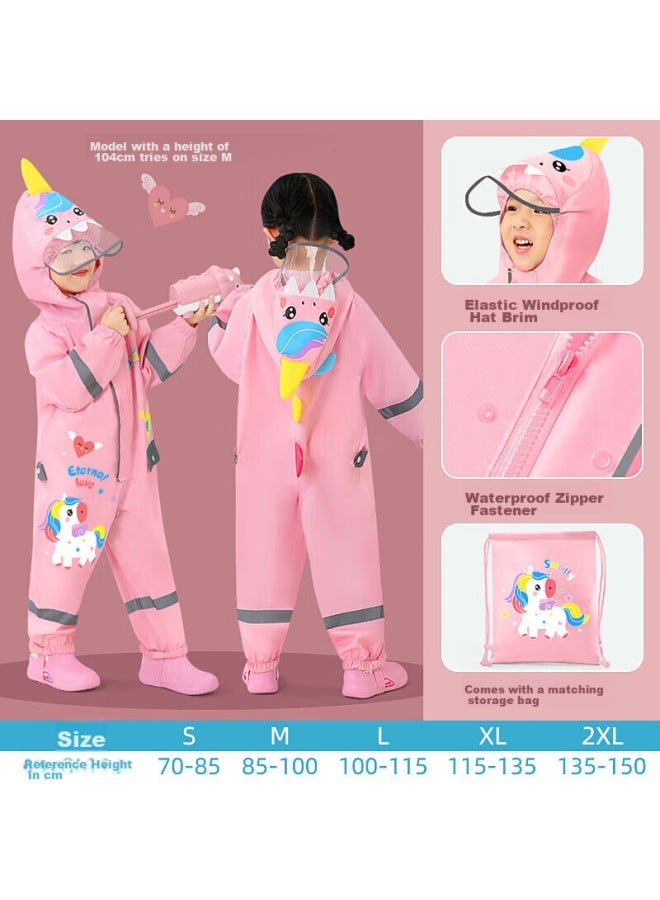 Moremerry Children's Raincoat, One-piece Suit For Boys, Waterproof Full Body, Kindergarten Girls, Toddlers, Cherry Blossom Unicorn, XL - Image 1