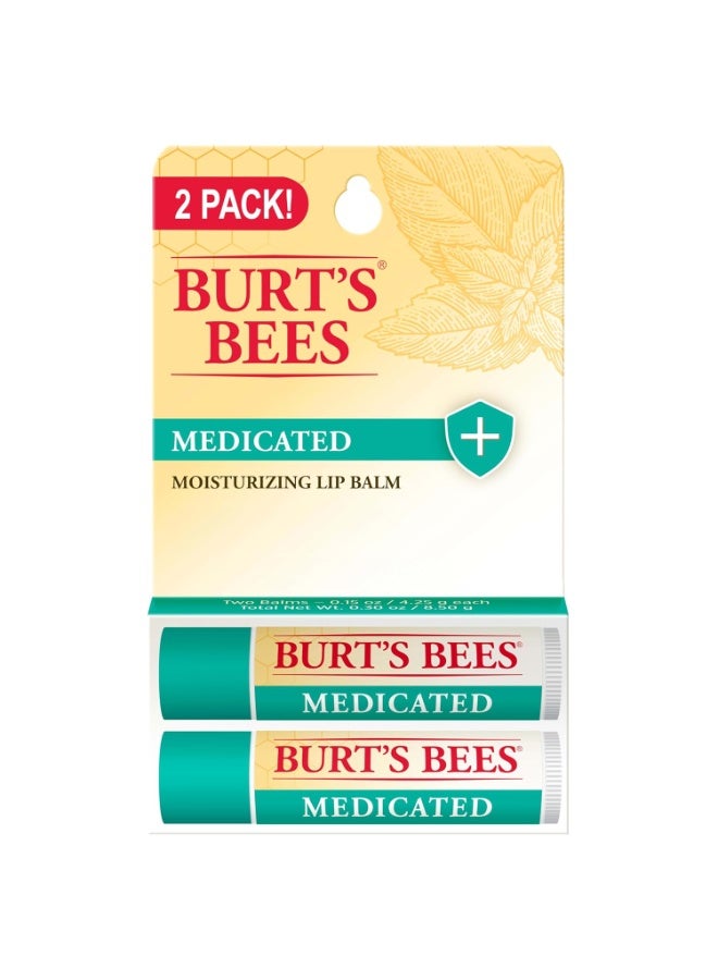 Burt's Bees 100% Natural Medicated Moisturizing Lip Balm with Menthol & Eucalyptus, pack of 2 | 2.25g - Image 1