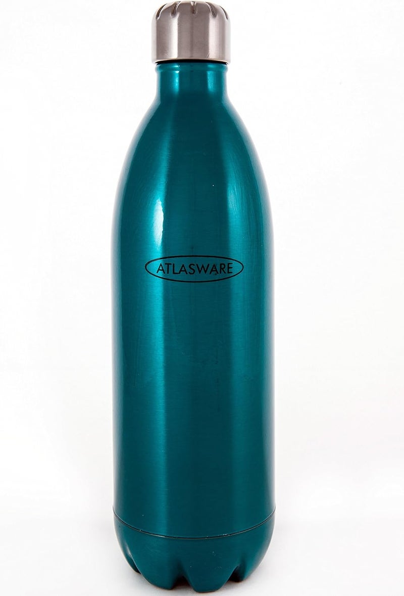 Atlasware Stainless Steel Water Bottle - 1000ml Double Wall Vacuum Insulated Flask in Aqua - Image 1