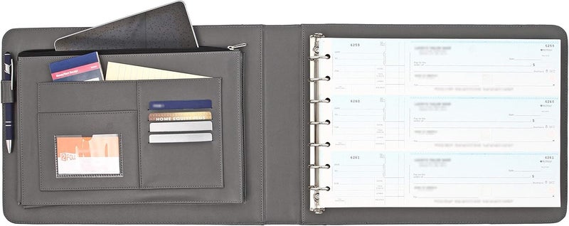 2Fold Business Check Binder 7 Ring for 3-Up Business Size Checks with Extra Business Card Case - PU Leather Deluxe 7 Ring Checkbook Binder Portfolio with 600 Check Capacity and Storage - Image 5