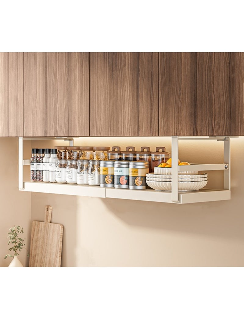 شو وو سلة تخزين معلقة أسفل الرف، قطعة واحدة، رفوف تخزين إضافية قابلة للتعديل أسفل الخزانة، منظم سلال منزلقة شديدة التحمل لخزانة المؤن وخزانة المطبخ والمكتب، أبيض - Image 1