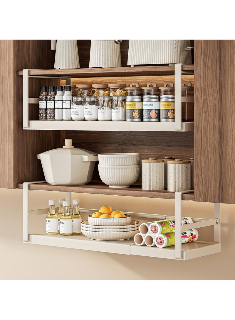شو وو سلة تخزين معلقة أسفل الرف، قطعة واحدة، رفوف تخزين إضافية قابلة للتعديل أسفل الخزانة، منظم سلال منزلقة شديدة التحمل لخزانة المؤن وخزانة المطبخ والمكتب، أبيض - Image 2