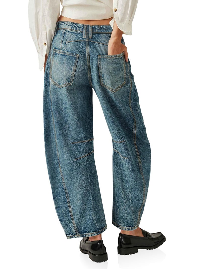 PLNOTME Women's Baggy Boyfriend Jeans Vintage Wide Leg Mid Rise Barrel Denim Ankle Pants - Image 5