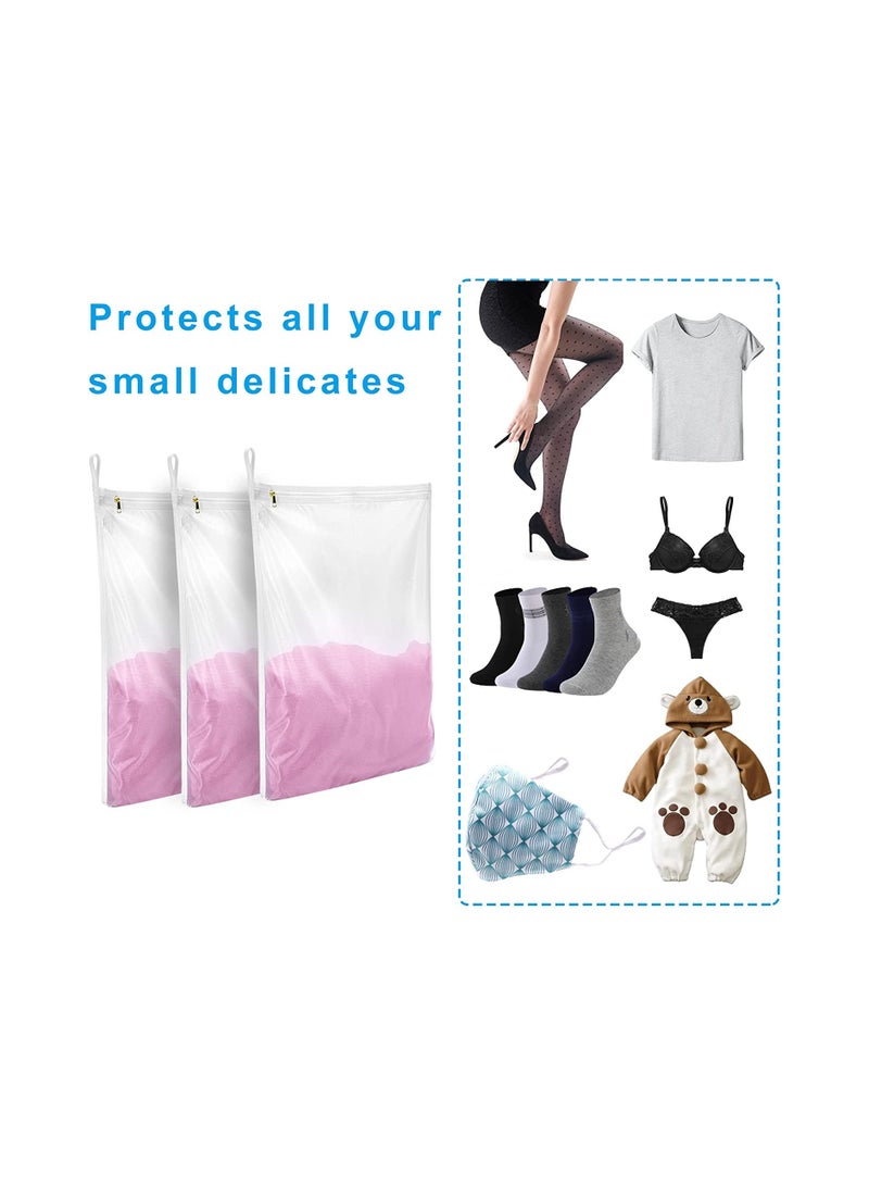SOLARAE 3 Pcs Delicates Laundry Bags Fine Mesh Wash Bag Mesh Laundry Bags Travel Storage Organize Bag Clothing Washing Bags for Lingerie Underwear Bra Silk Socks with Hanging Loop - Image 2
