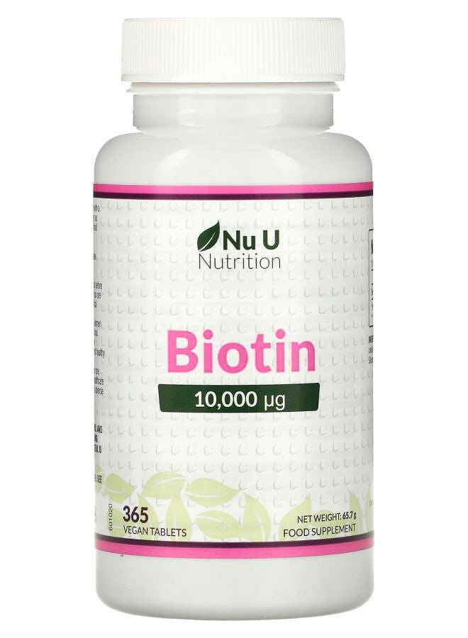 Nu U Nutrition Biotin 10000 µp 365 Vegan Tablets