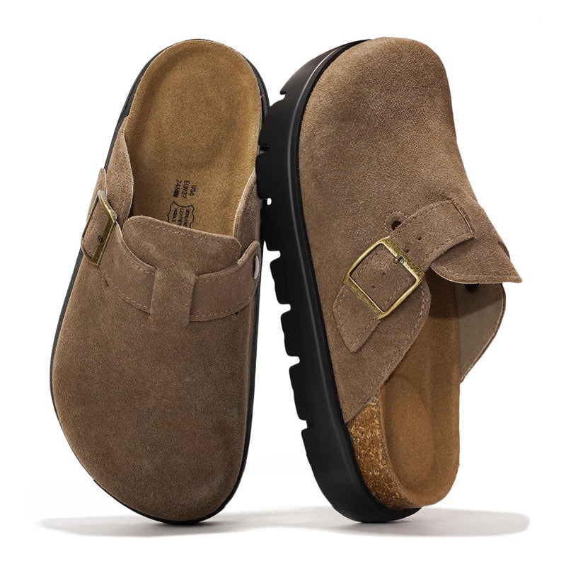 Project Cloud 100% Genuine Leather Platform Clogs for Women Footwear - Memory Foam Arch Support Cork Footbed Casual Shoes & Mules for Women 2026 (BentonChunky, FOSSSUEDE,6) - Image 1