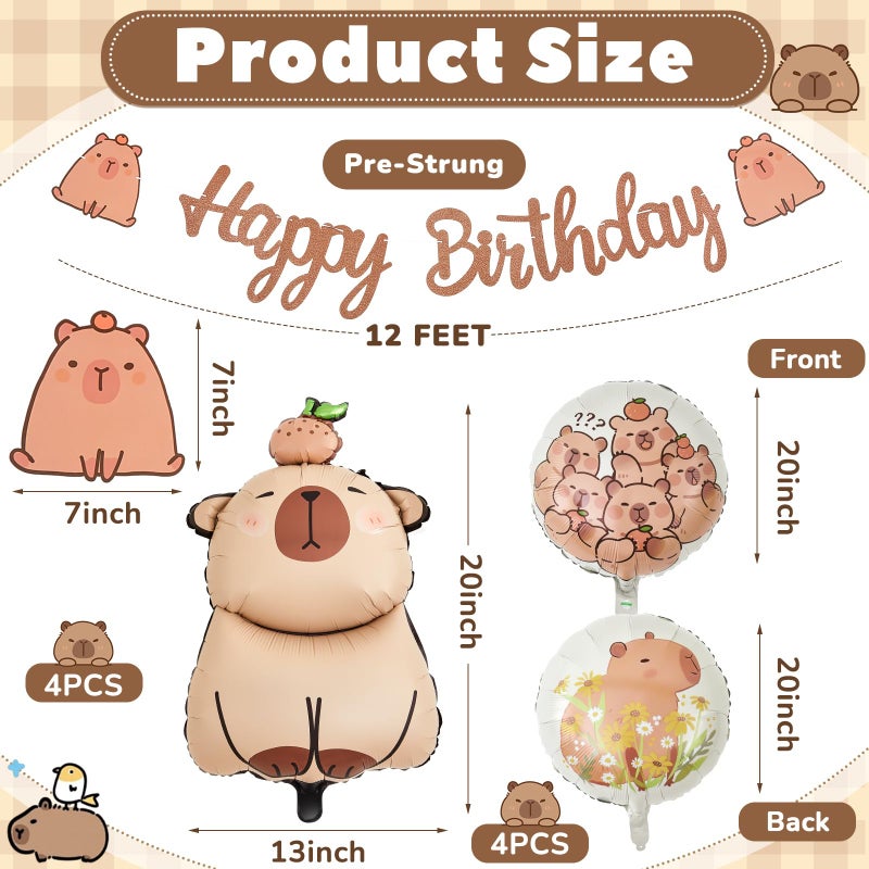Trandraft 9 Pcs Capybara Birthday Party Decorations Includes 1 Capybara Birthday Banner 4 Capybara Shaped Balloons 4 Round Balloons for Capybara Party Favors Capybara Theme Party Supplies Decor - Image 2