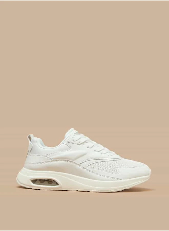 Flora Bella By Shoexpress Women Mesh Textured Lace-Up Low Ankle Sneakers with Pull Tabs