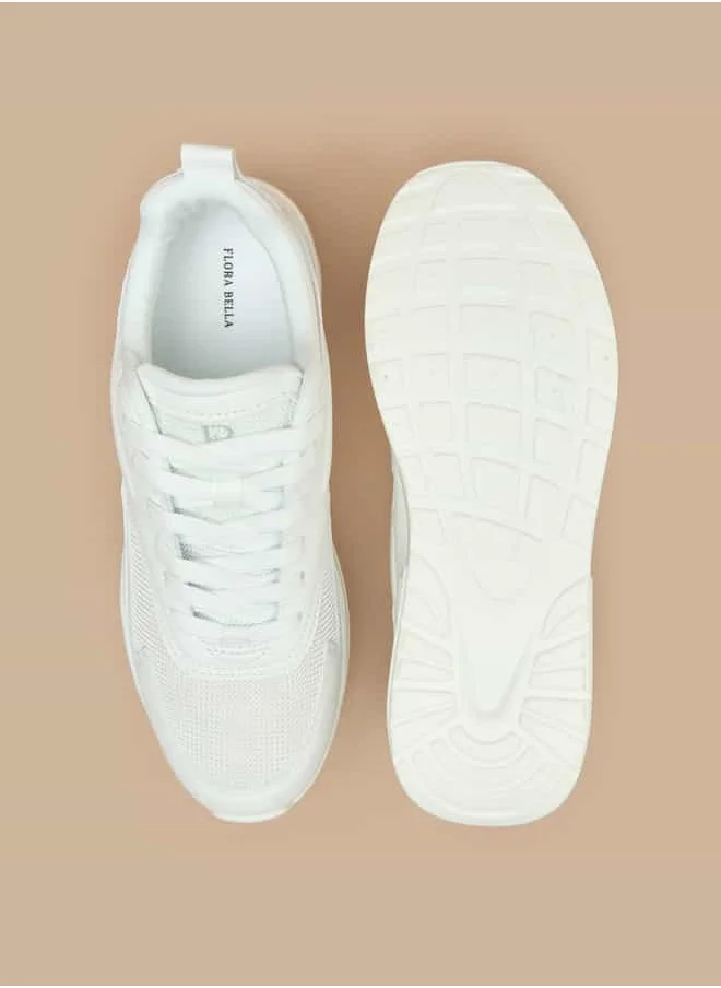 Flora Bella By Shoexpress Women Mesh Textured Lace-Up Low Ankle Sneakers with Pull Tabs