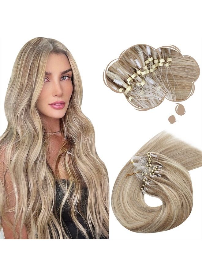 Moresoo Microlink Hair Extensions Human Hair Highlight Blonde Micro Link Extensions Human Hair Light Brown Mixed Platinum Blonde Microbead Hair Extensions Human Hair 50S 50G 1G/S 20In - Image 1