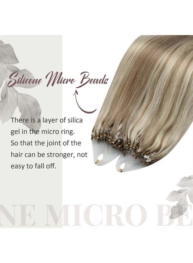 Moresoo Microlink Hair Extensions Human Hair Highlight Blonde Micro Link Extensions Human Hair Light Brown Mixed Platinum Blonde Microbead Hair Extensions Human Hair 50S 50G 1G/S 20In - Image 3