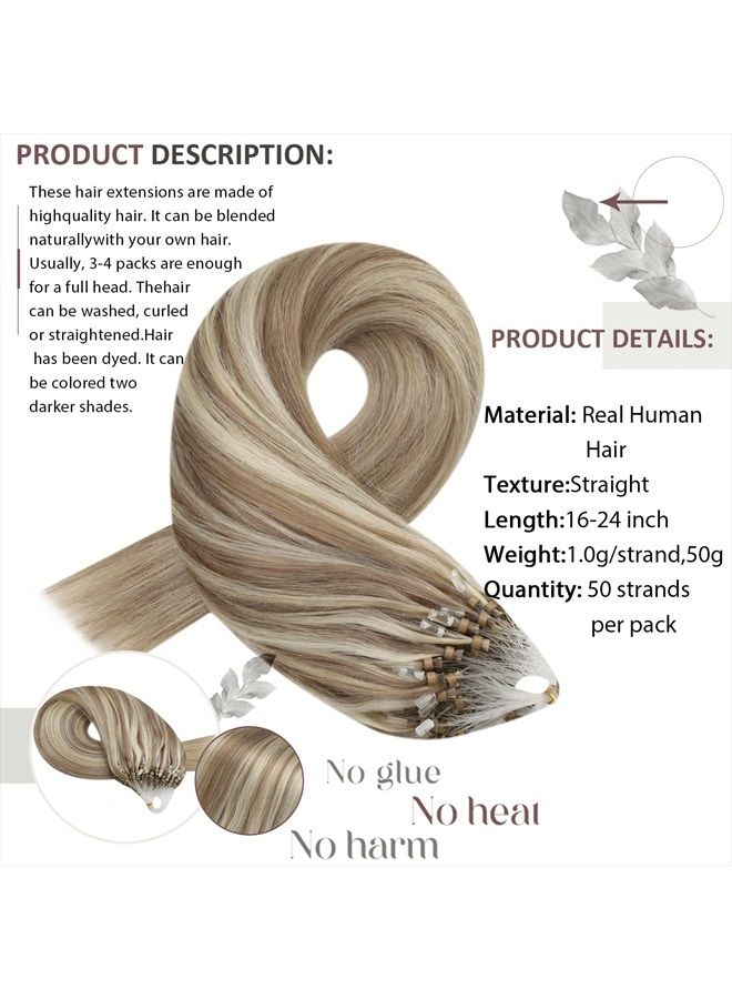 Moresoo Microlink Hair Extensions Human Hair Highlight Blonde Micro Link Extensions Human Hair Light Brown Mixed Platinum Blonde Microbead Hair Extensions Human Hair 50S 50G 1G/S 20In - Image 4