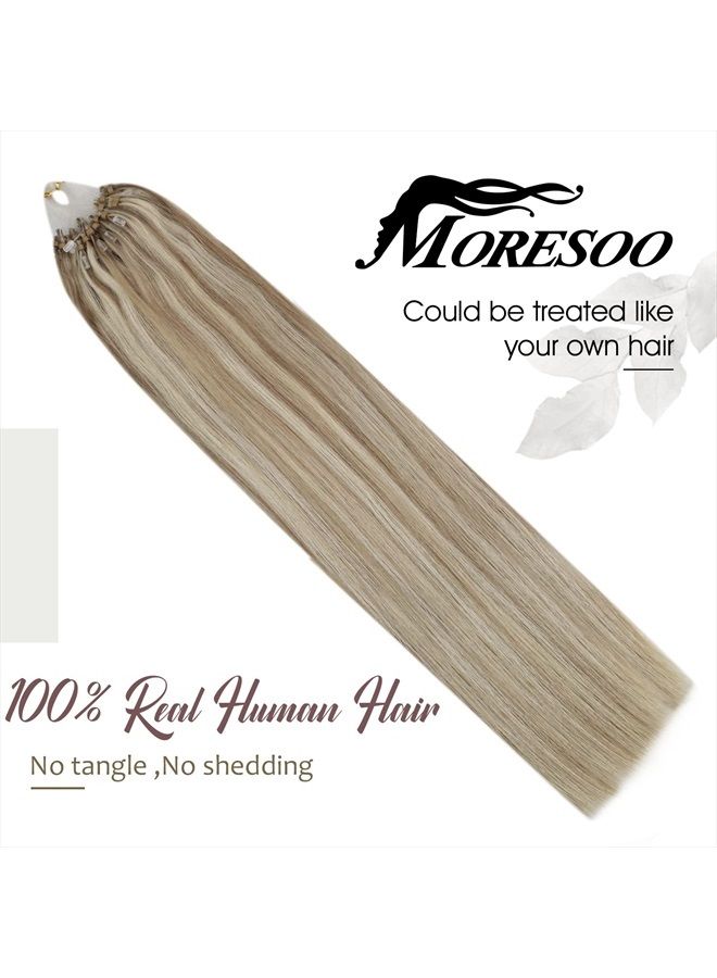 Moresoo Microlink Hair Extensions Human Hair Highlight Blonde Micro Link Extensions Human Hair Light Brown Mixed Platinum Blonde Microbead Hair Extensions Human Hair 50S 50G 1G/S 20In - Image 2