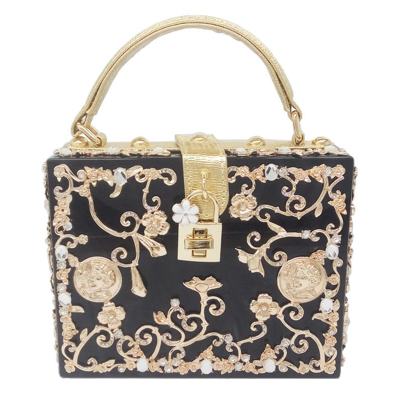Fgg Totes Bag Acrylic Handbag Metal Hollow Rhinestone Flower Dinner Bag Crossbody Bag - Image 2