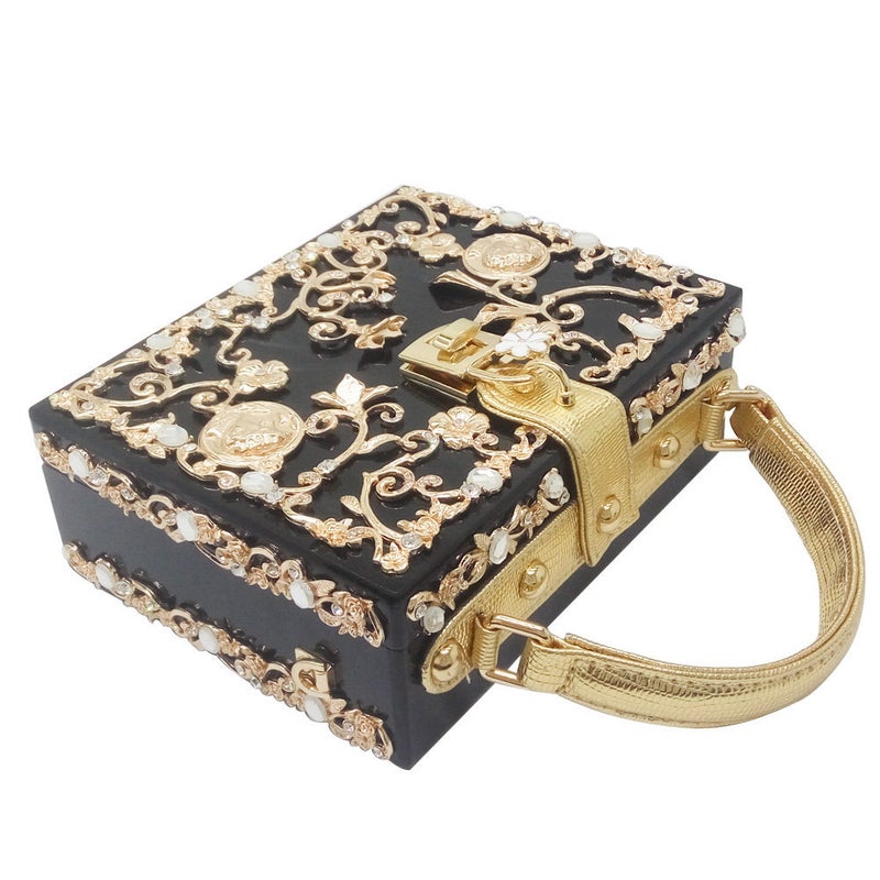 Fgg Totes Bag Acrylic Handbag Metal Hollow Rhinestone Flower Dinner Bag Crossbody Bag - Image 4