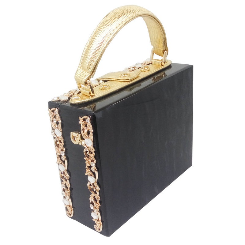 Fgg Totes Bag Acrylic Handbag Metal Hollow Rhinestone Flower Dinner Bag Crossbody Bag - Image 3
