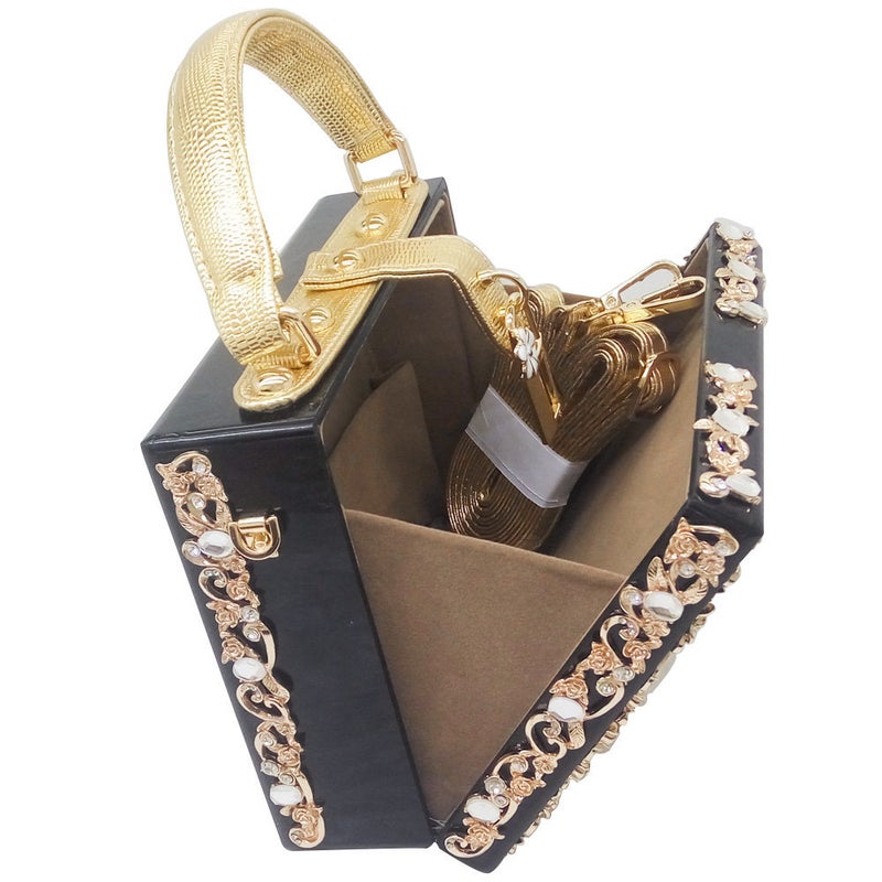 Fgg Totes Bag Acrylic Handbag Metal Hollow Rhinestone Flower Dinner Bag Crossbody Bag - Image 5