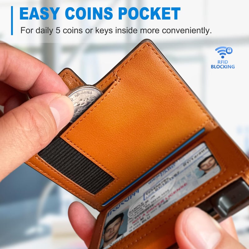 miyozi Men Wallet,with Money Clip Coins Pocket ID Window,Slim Front Pocket RFID Blocking Pop-up Card Holder 3.9"x 2.7", Gift Boxed - Image 4