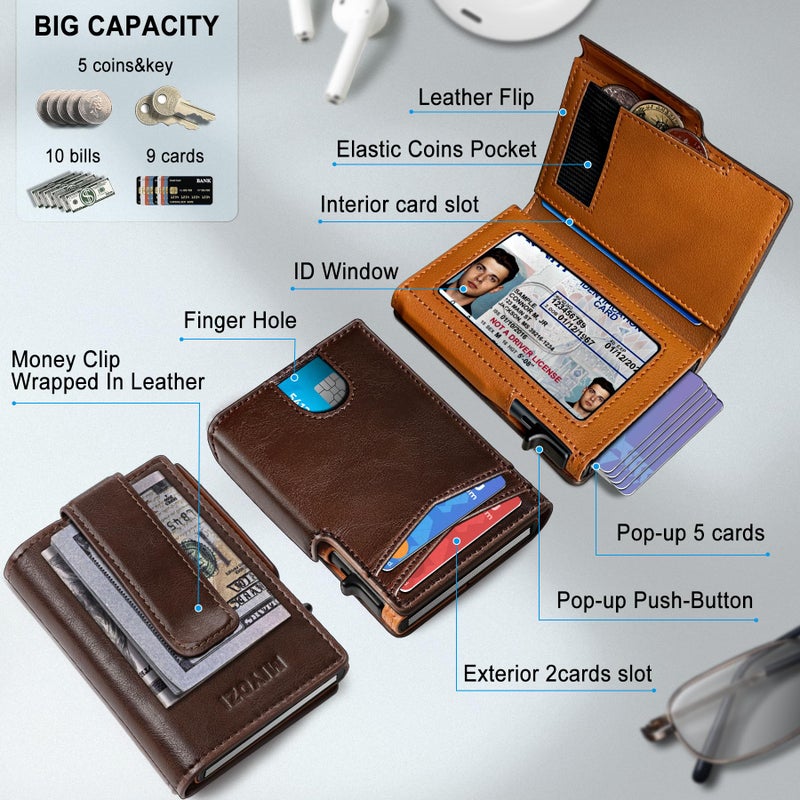 miyozi Men Wallet,with Money Clip Coins Pocket ID Window,Slim Front Pocket RFID Blocking Pop-up Card Holder 3.9"x 2.7", Gift Boxed - Image 2