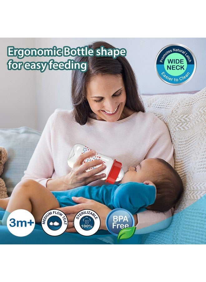 Luvlap زجاجة رضاعة طبيعية مضادة للمغص بفتحة واسعة للأطفال،250 مل، للمواليد/الرضع/الأطفال حتى 3 سنوات،نجوم،خالية من BPA،عبوة من 1،أحمر - Image 2