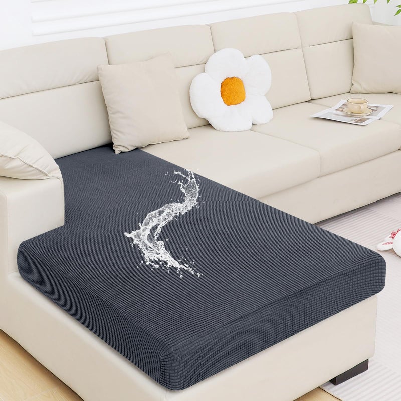 Smiry Waterproof Couch Cushion Covers Stretch Jacquard Sectional Sofa Couch Covers L Shape Washable Thick Chaise Lounge Cover Elastic Furniture Protector Chaise Cover Grey
