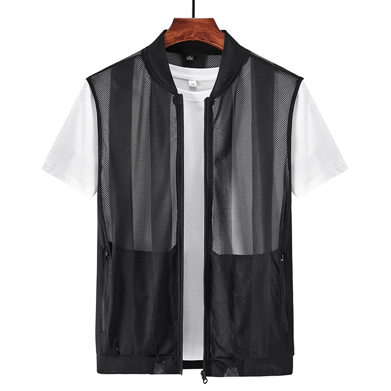 Summer Mens Vest Sleeveless Waistcoat Mens Sports Thin Vest Outer Wear Lightweight Breathable Skin T-shirt Grey - Image 5
