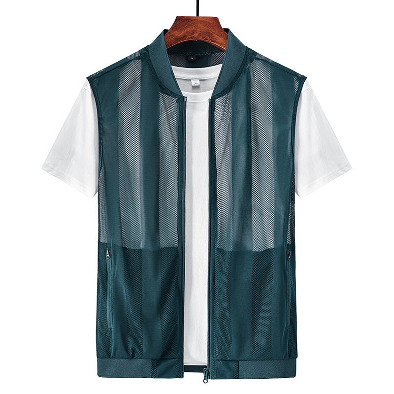 Summer Mens Vest Sleeveless Waistcoat Mens Sports Thin Vest Outer Wear Lightweight Breathable Skin T-shirt Grey - Image 2
