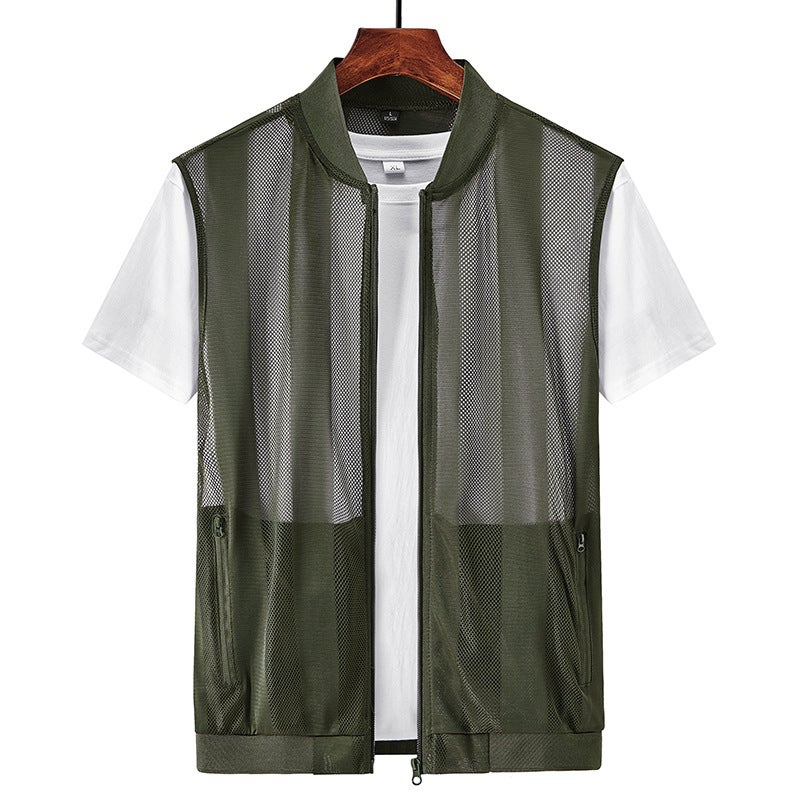 Summer Mens Vest Sleeveless Waistcoat Mens Sports Thin Vest Outer Wear Lightweight Breathable Skin T-shirt Grey - Image 1