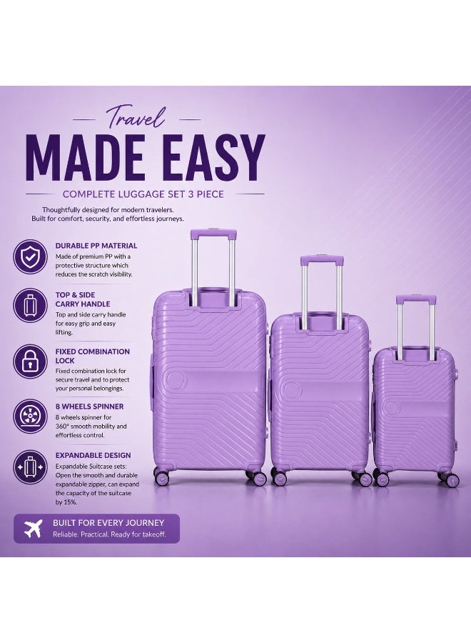 3 Piece Luggage Set, Durable Polypropylene Hard Shell Travel Suitcases with 20, 24 and 28 Inch Sizes for Easy Travel - Image 2