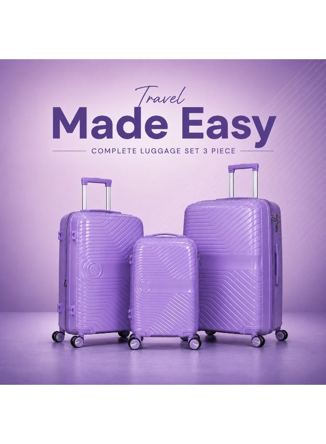 3 Piece Luggage Set, Durable Polypropylene Hard Shell Travel Suitcases with 20, 24 and 28 Inch Sizes for Easy Travel - Image 3