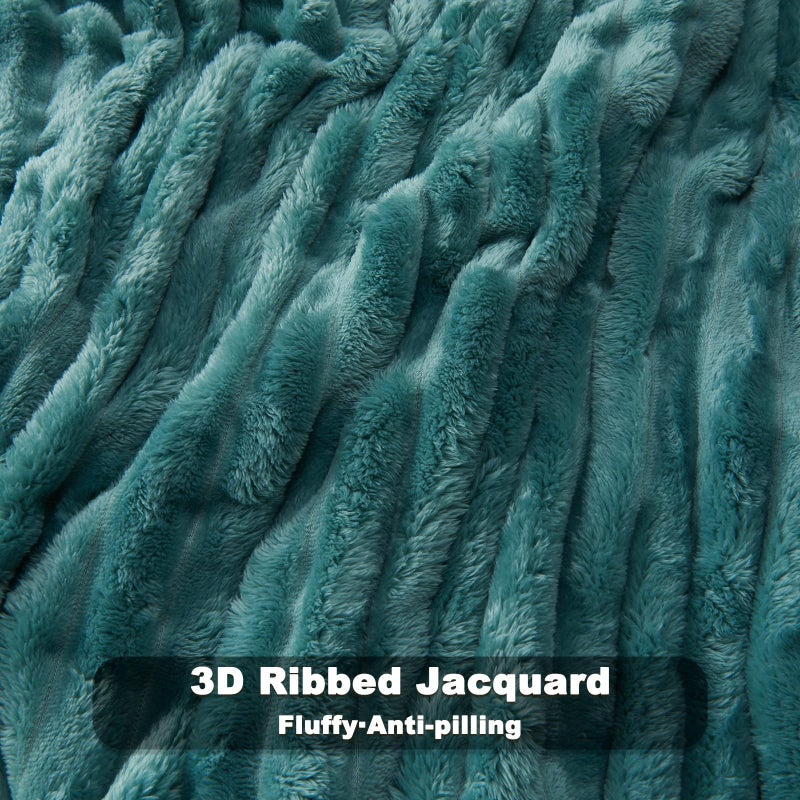 NEWCOSPLAY Super Soft Throw Blanket Light Teal Premium Silky Flannel Fleece 3D Ribbed Jacquard Lightweight Bed Blanket All Season Use (Light Teal Ribbed, Throw(50"x60")) - Image 5