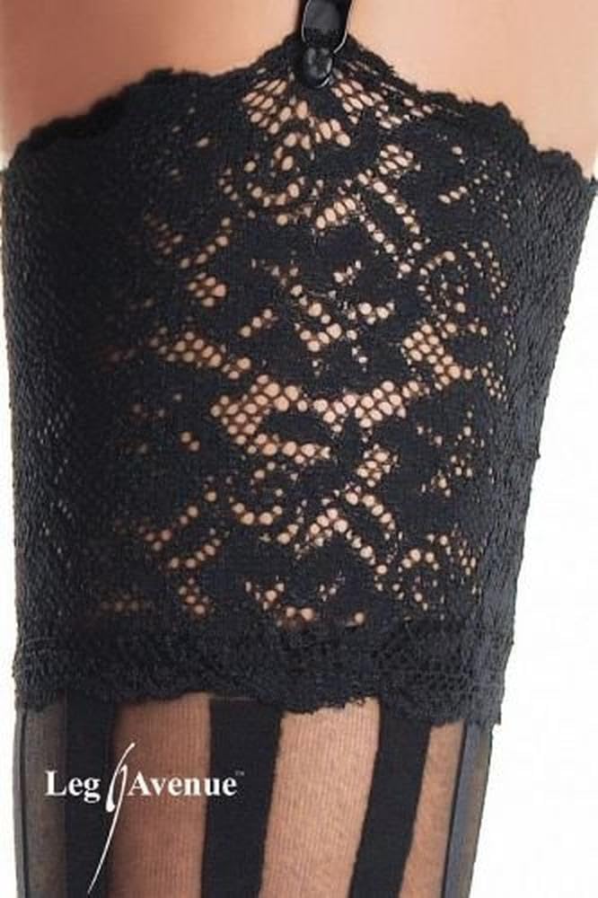 Leg Avenue womens Hosiery Lace Thigh Highs pantyhose, Black Stripe, One Size US - Image 4
