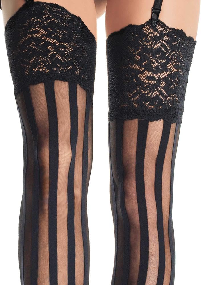 Leg Avenue womens Hosiery Lace Thigh Highs pantyhose, Black Stripe, One Size US - Image 3