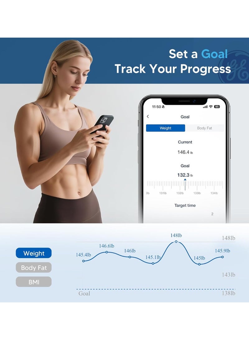 general GE Scale for Body Weight, Body Fat, BMI, Muscle Mass, Smart Bathroom Scales with 14 Body Composition Metrics with Large Display, Accurate Bluetooth Weighing Machine with Fitness App, 400 lbs - Image 5