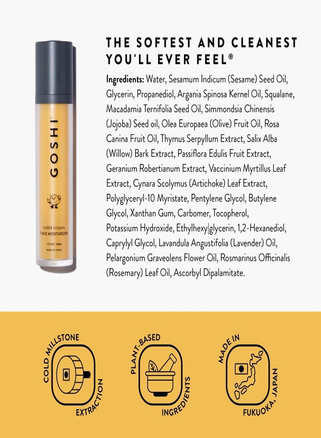 GOSHI Super Vitamin Face Moisturizer for All Skin Types 1.75 oz - Nourishing Face Cream Infused with Sesame Oil, Vitamin E and More Plant Extracts - Made in Japan - Image 2