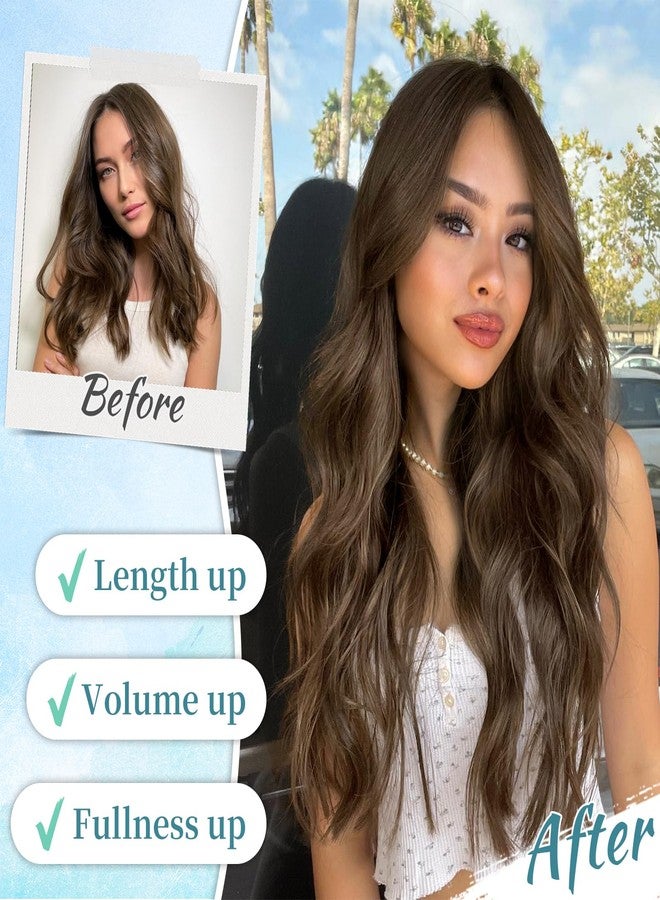KooKaStyle Clip in Hair Extensions 4PCS Long Wavy Medium Brown Thick Hairpieces for Women Weft Natural Synthetic 20 Inch Daily Use - Image 3