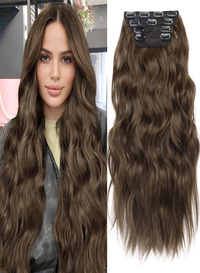 KooKaStyle Clip in Hair Extensions 4PCS Long Wavy Medium Brown Thick Hairpieces for Women Weft Natural Synthetic 20 Inch Daily Use - Image 1