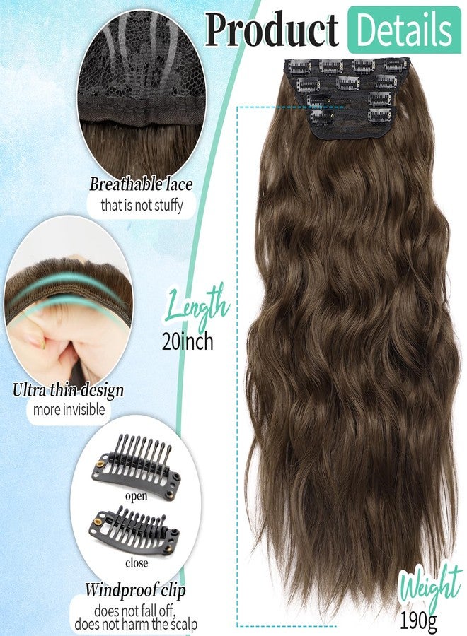 KooKaStyle Clip in Hair Extensions 4PCS Long Wavy Medium Brown Thick Hairpieces for Women Weft Natural Synthetic 20 Inch Daily Use - Image 2