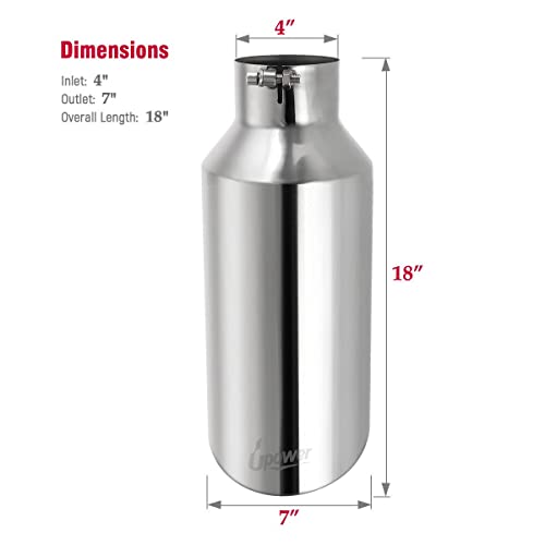 Upower 4" to 7" Diesel Exhaust Tips 4" inlet 7" outlet 18" Long Universal Exhaust Tips Mirror Polish Stainless Steel Exhaust Tailpipe Rolled Edge Bolt On Diesel Tips - Image 4
